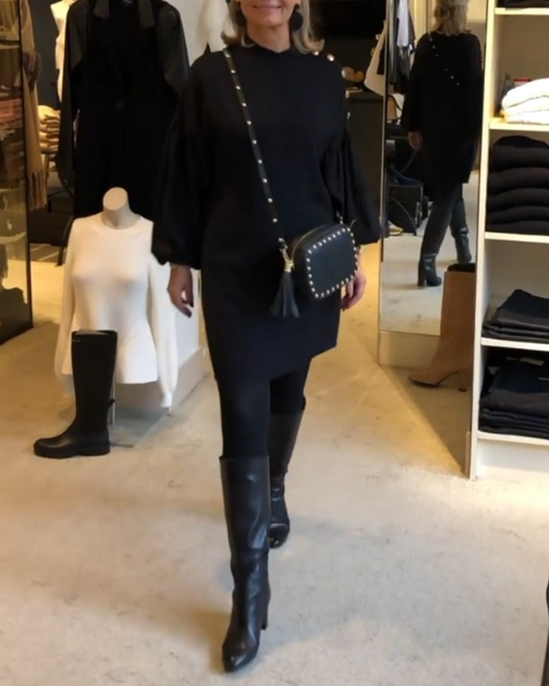 Drune | Schwarzes Kleid mit Laternenärmeln