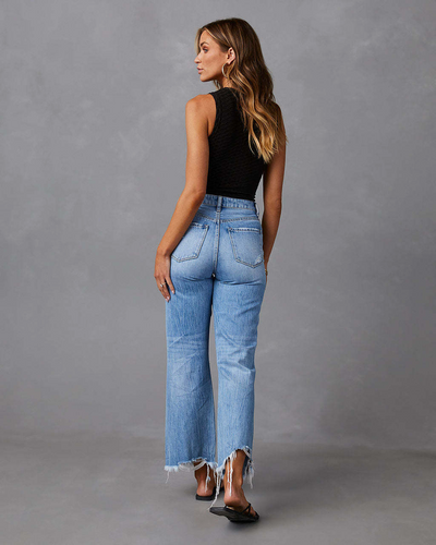 Drune | Hochgeschnittene Jeans mit Löchern für Frauen