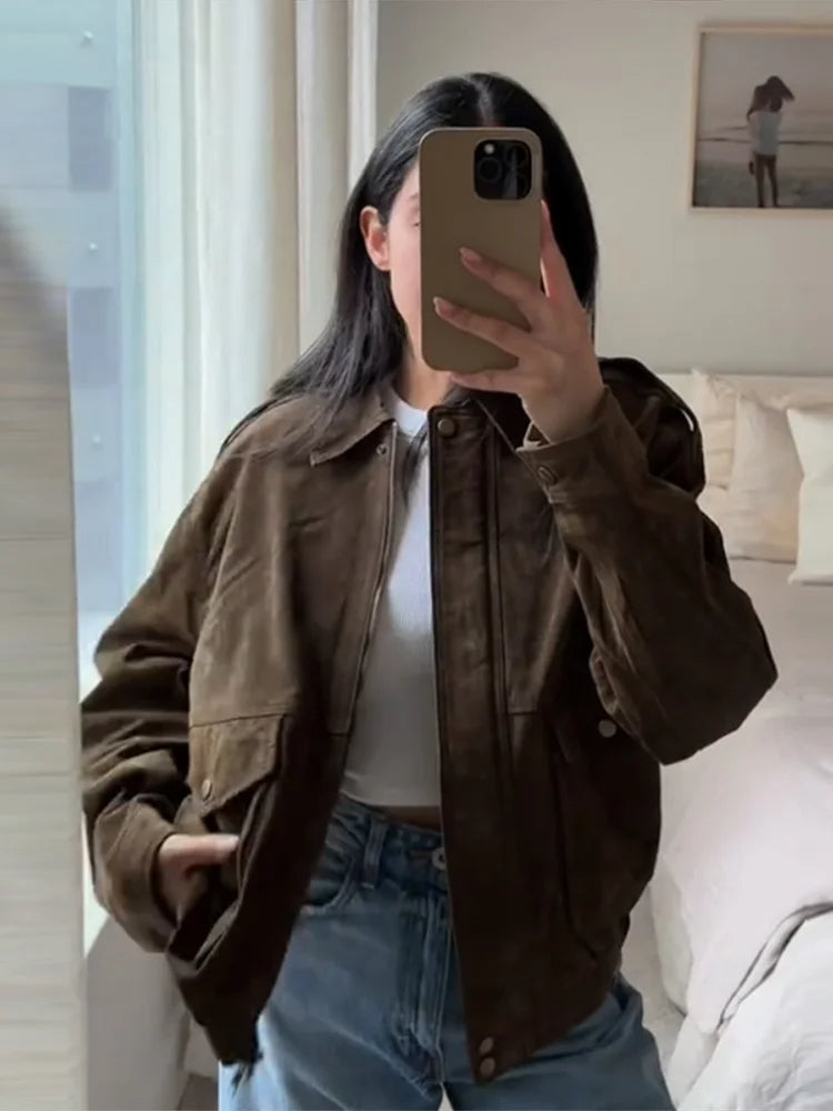 Drune | Wildlederlook Jacke mit Reißverschluss und Reverskragen