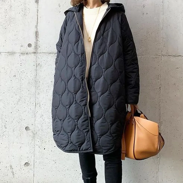 Drune | Stylische gepolsterte Jacke mit Kapuze und langem unifarbenem Design ideal für Herbst/Winter