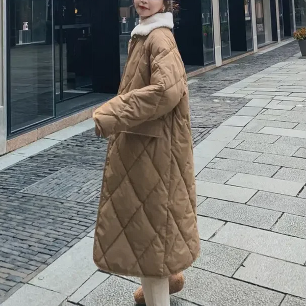 Drune | Stylische Übergroße Steppjacke mit Pelzkragen und Knöpfen Ideal für Herbst/Winter