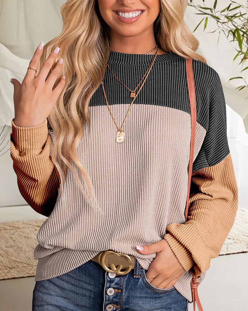 Drune | Pullover Sweatshirt in Farbblockoptik mit Rundhalsausschnitt