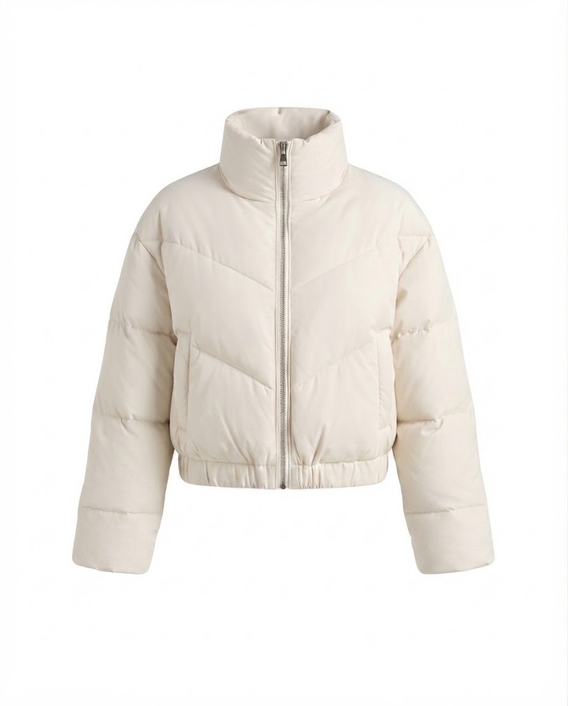 Damen cropped gepolsterte Pufferjacke mit hohem Stehkragen und elastischem Saum