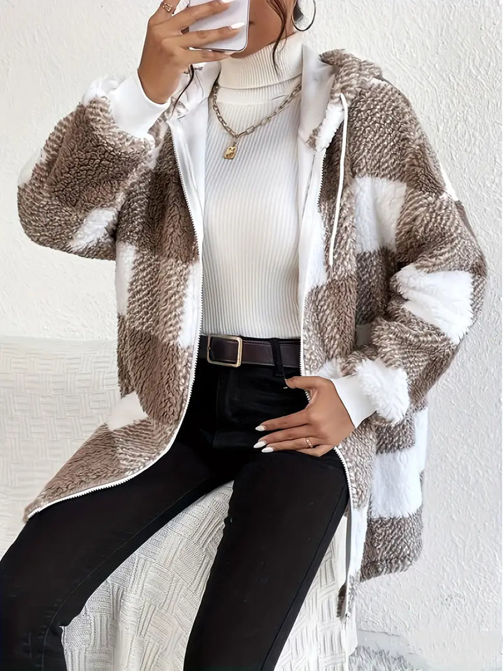 Drune | Kariert Teddy Hoodie Jacke | Warm und Bequem für den Winter