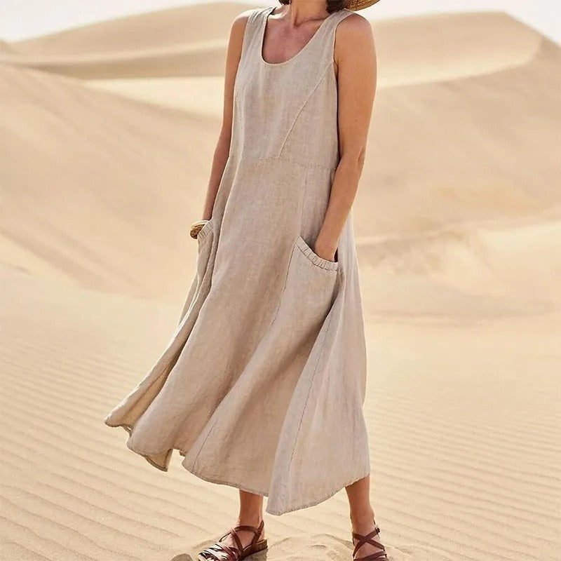 Drune | Ärmelloses Leinenkleid Mit Taschen Für Damen