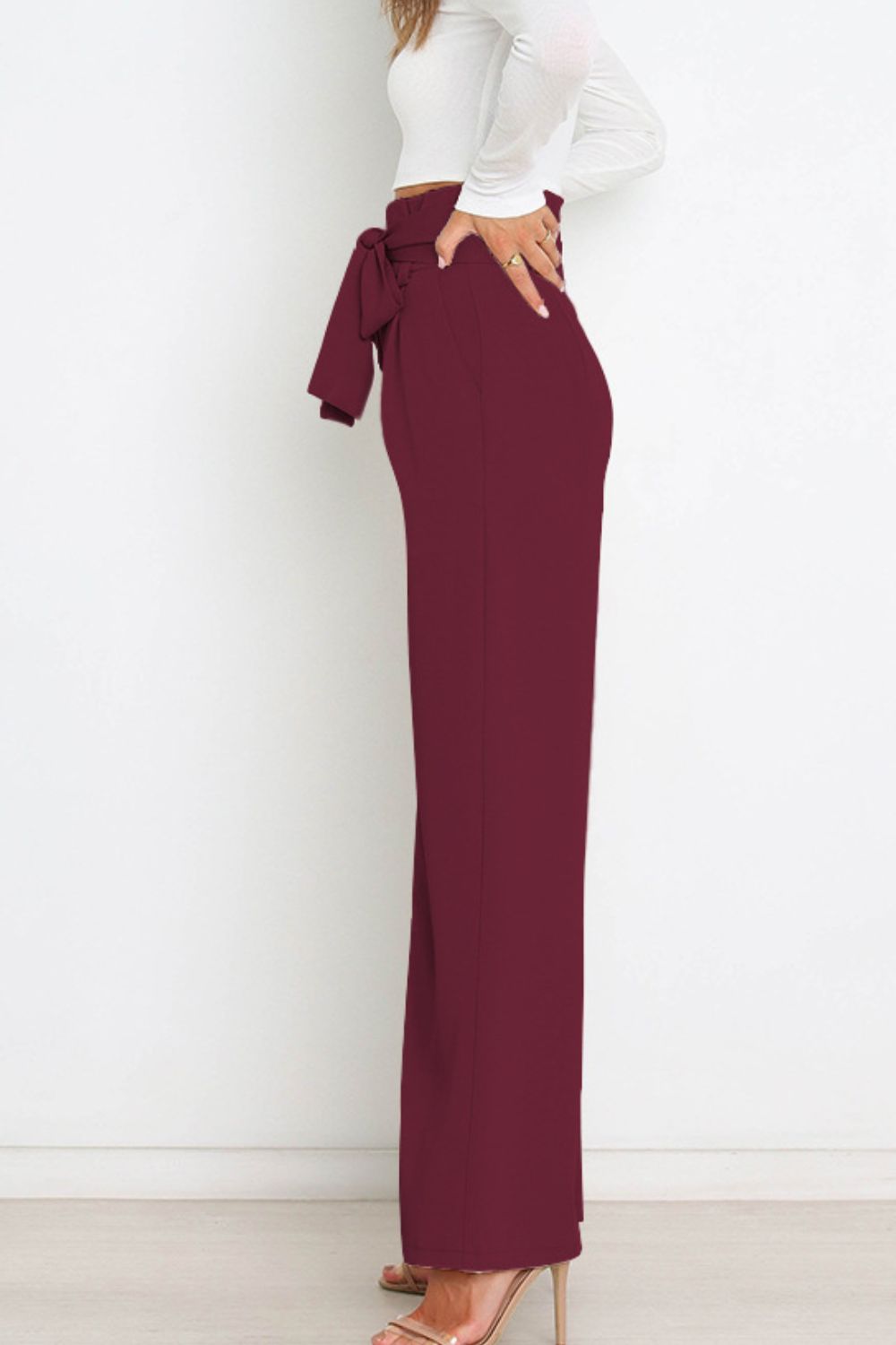 Drune | Hohe Taille Paperbag Hose mit Schleifendetail