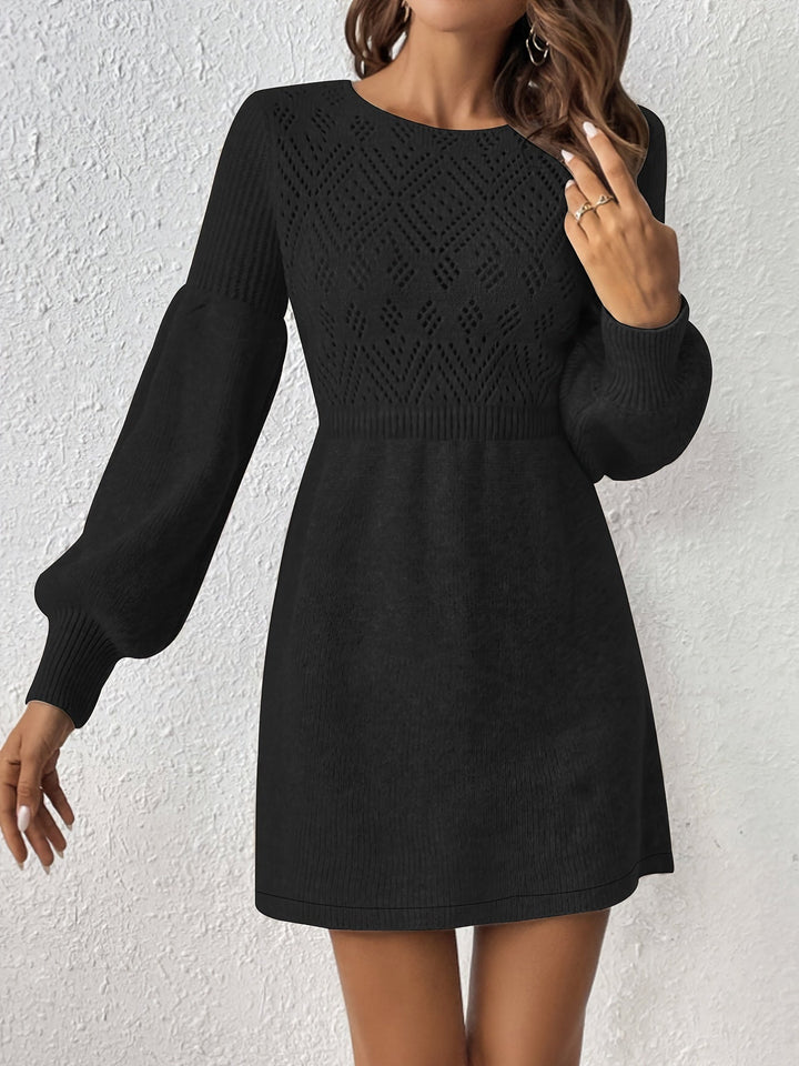 Drune | Lochstickerei Solide Farbe Strick Laternen Ärmel A-Linie Geraffte Taille Formelles Kleid Für Frauen - Ideal für formelle Anlässe