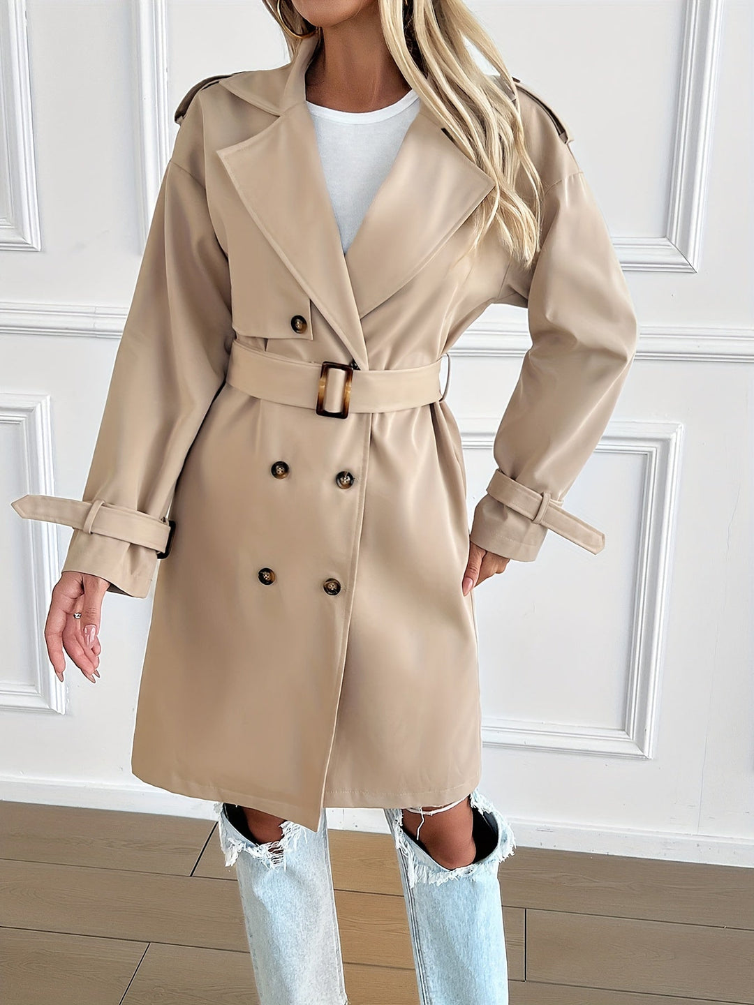 Drune | Gürteltrenchcoat mit langen Ärmeln für Frauen Perfekt für den Alltag