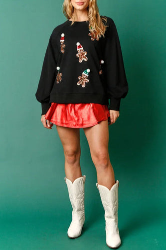 Drune | Weihnachts Lebkuchenmann Pailletten Langarm Sweatshirt