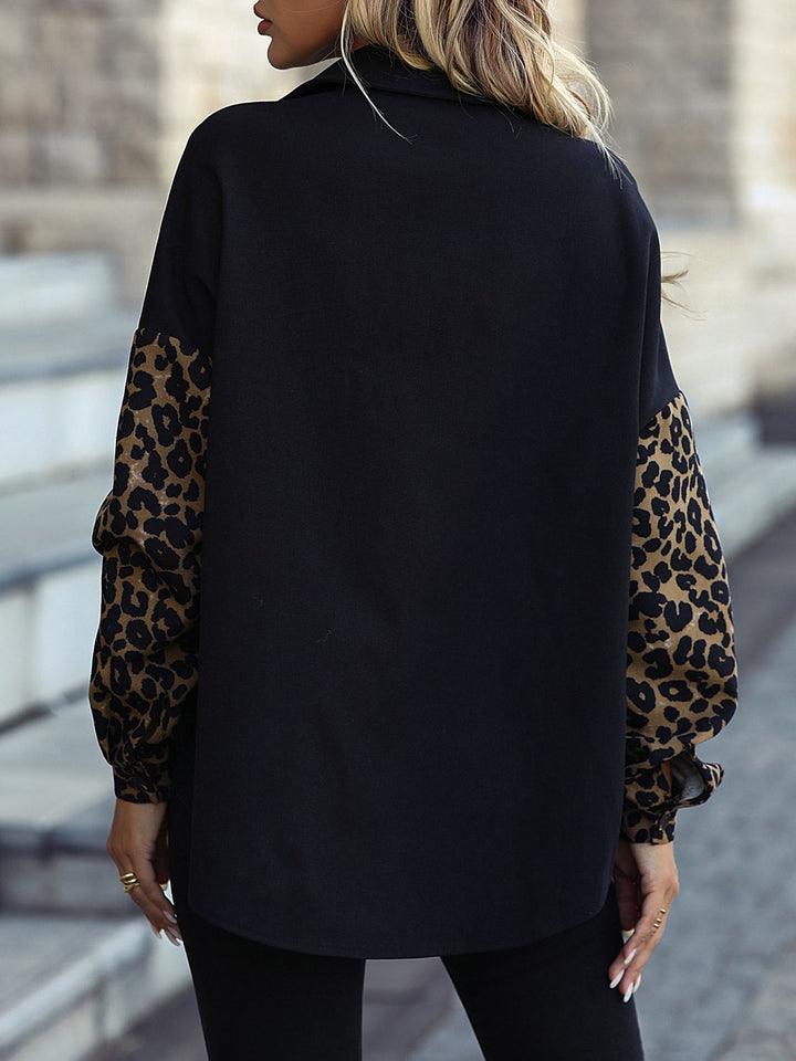 Drune | Leopard Print Knopf-abgesetzte Schulterjacke