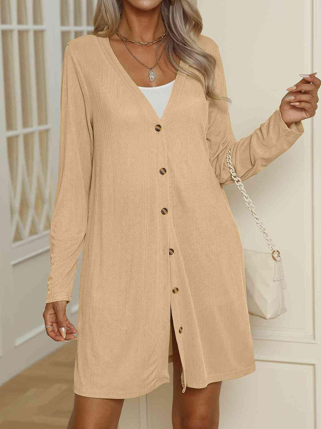 Drune | V-Ausschnitt Knopf-Oben Langarm Cardigan