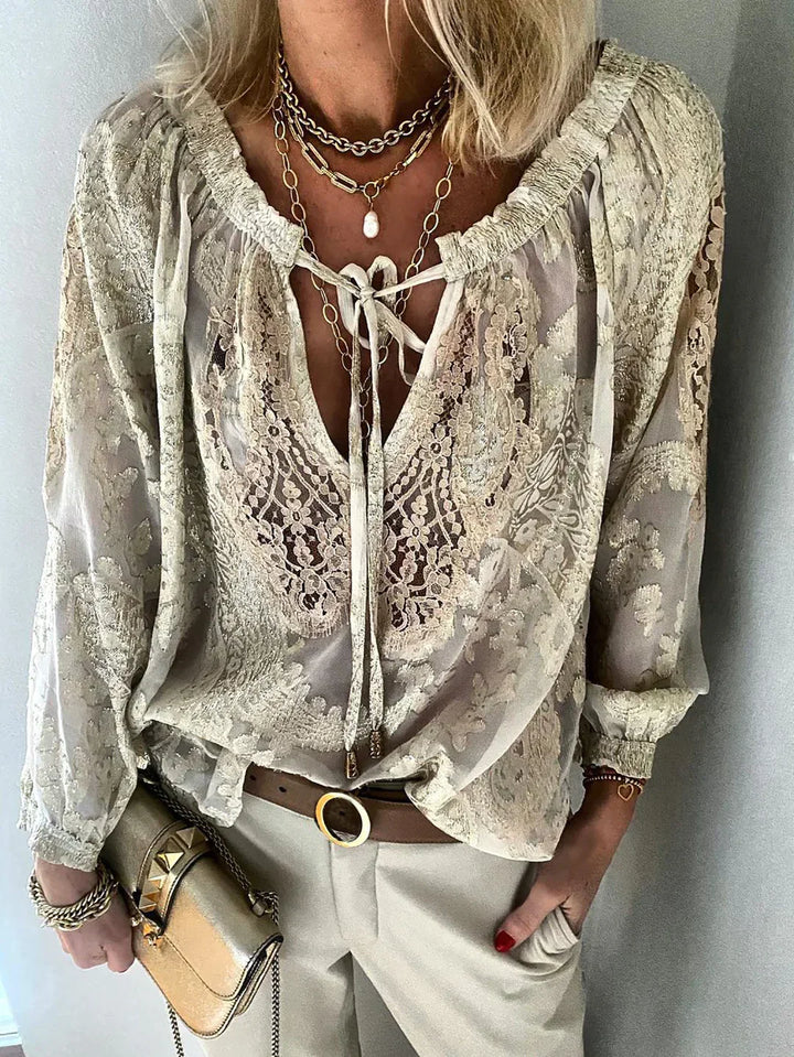 Drune | V-Ausschnitt Spitzen Chiffon Bluse