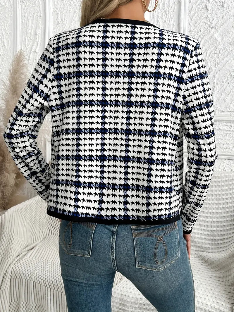 Drune | Offene Vorderseite Hahnentrittmuster Jacke