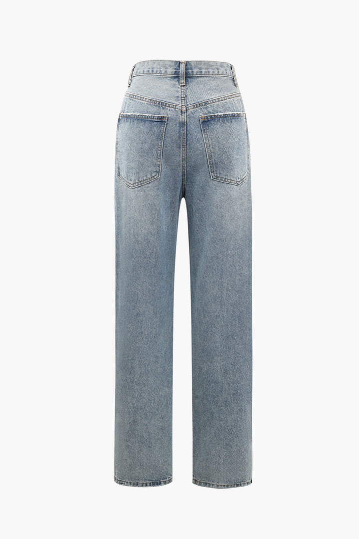 Drune | Weinlese Asymmetrischer Taille Jeans Mit Geradem Bein