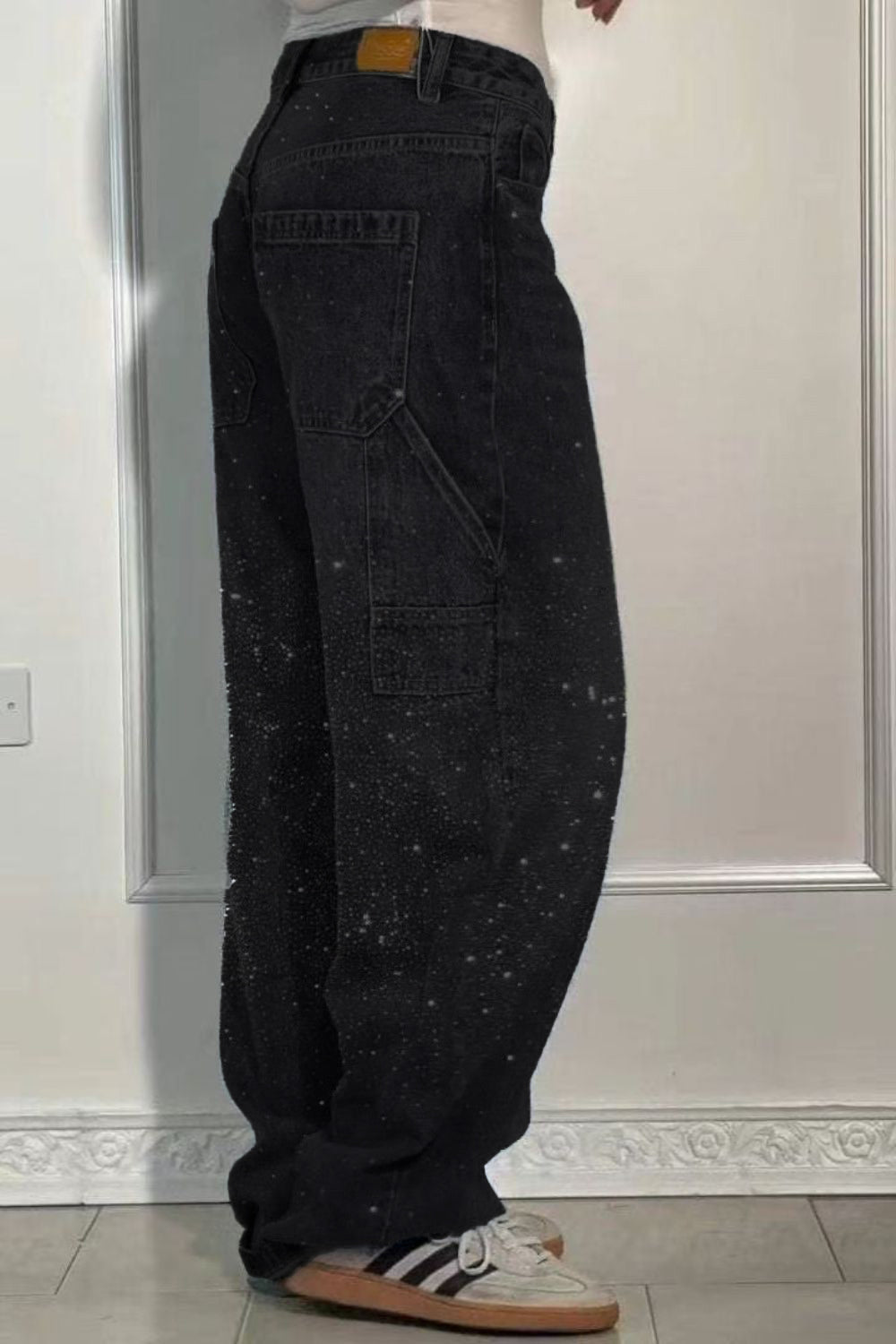 Drune | Damen Gewaschene Jeans Mit Strassdetails Im Weiten Schnitt