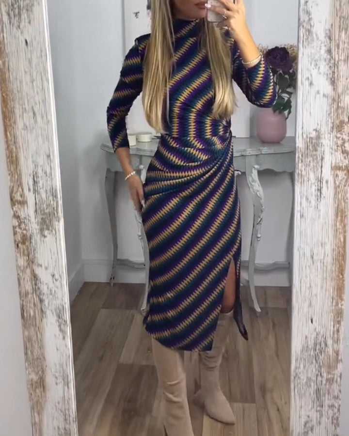 Drune | Kleid mit Streifen und Stehkragen