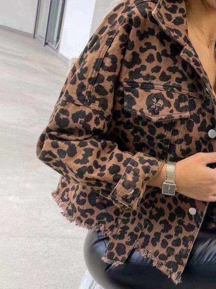 Drune | Raw Hem Leopardenkragen Denimjacke