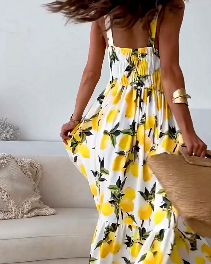 DruneRiemchenkleid mit Zitronendruck