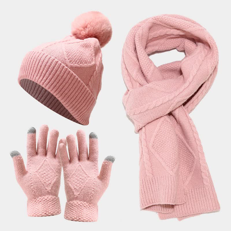 Drune | 3-teiliges gestricktes Accessoire-Set - stylische Damenmütze, Schal und Handschuhe