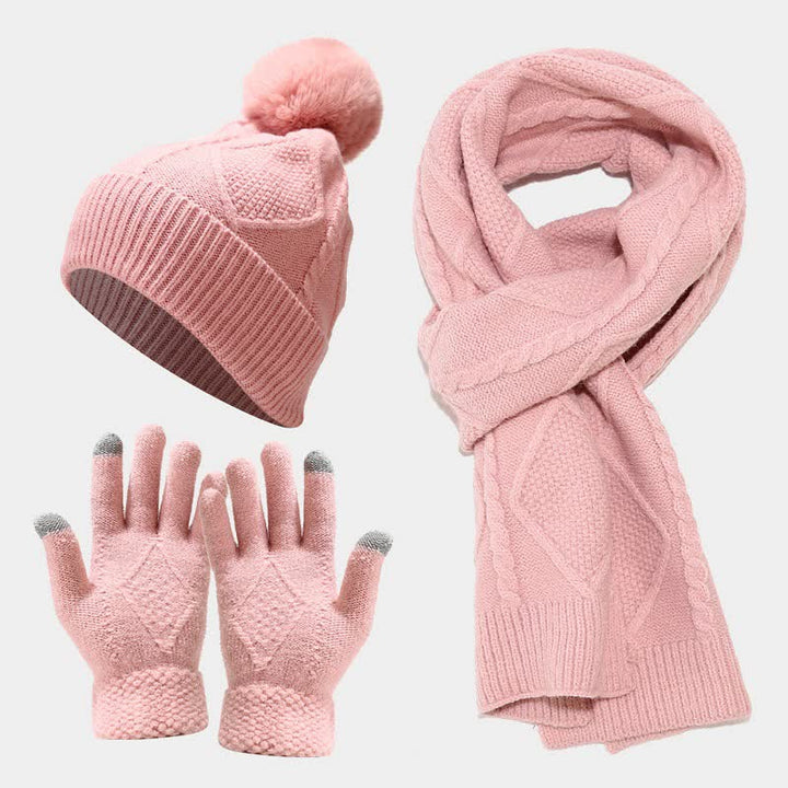 Drune | 3-teiliges gestricktes Accessoire-Set - stylische Damenmütze, Schal und Handschuhe