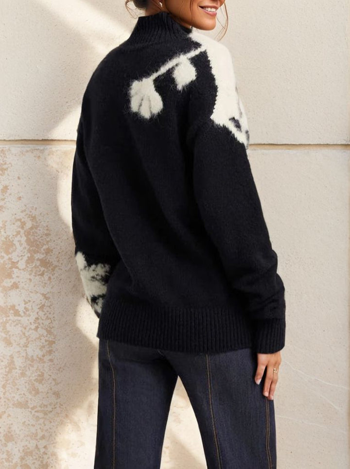 Drune | Langarm Rundhalspullover mit Blumenmuster