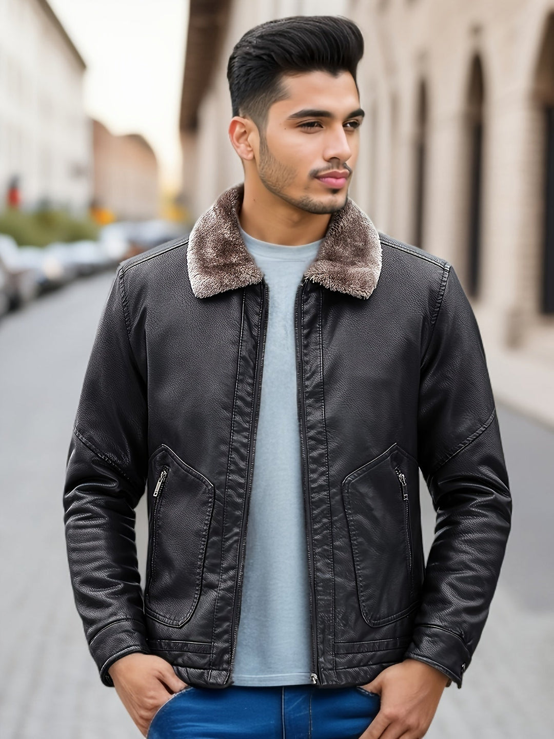 Drune |  Fleece Gefütterte PU Leder Winterjacke Für Herren - Perfekt für Outdoor-Aktivitäten