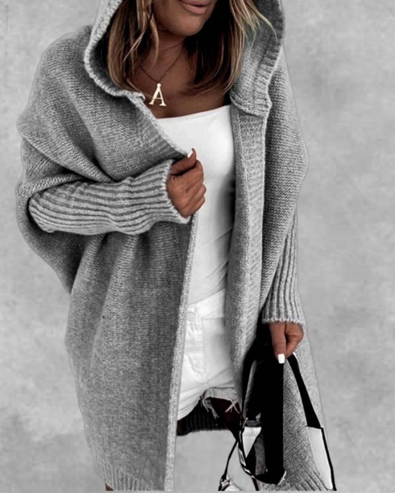 Drune | Schlichte Einfarbige Strickjacke mit Fledermaus Kapuze