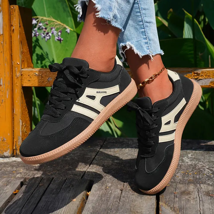Damen lässige Turnschuhe mit niedrigem Absatz, Schnürung Mode Schuhe Drune