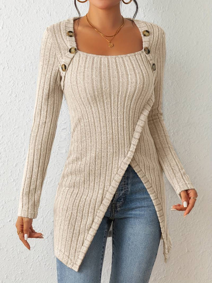 Drune | Quadrat Ausschnitt Pullover mit Langen Ärmeln und Seitlichem Schlitz