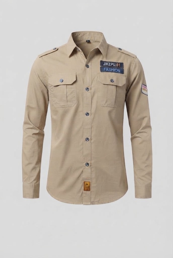 Herren Langarm Utility-Shirt mit Schulterklappen und Brusttaschen Drune