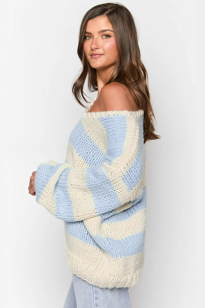 Drune | Gestreifter Strickpullover mit Schulterfreiem Design Schicker Herbstpullover