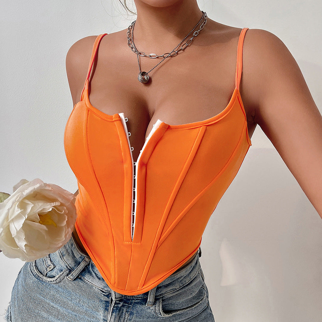Drune | Einreihiger Sling Crop Corsage Tank Sommermode Slim Spaghettiträger Top für Damen Kleidung