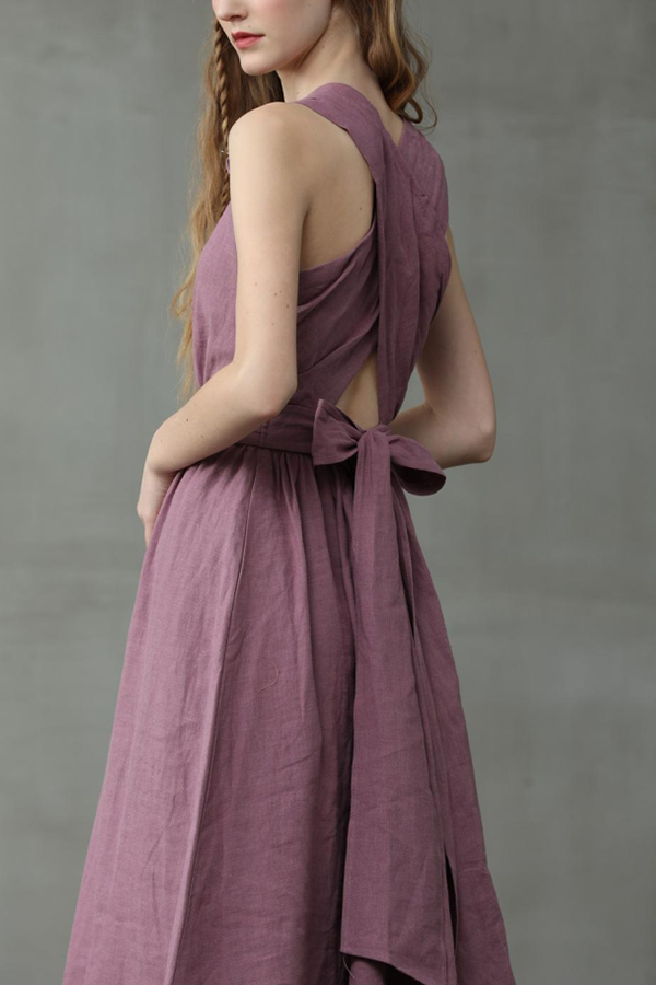 Drune | Cross Back O-Hals Maxikleid Leinen
