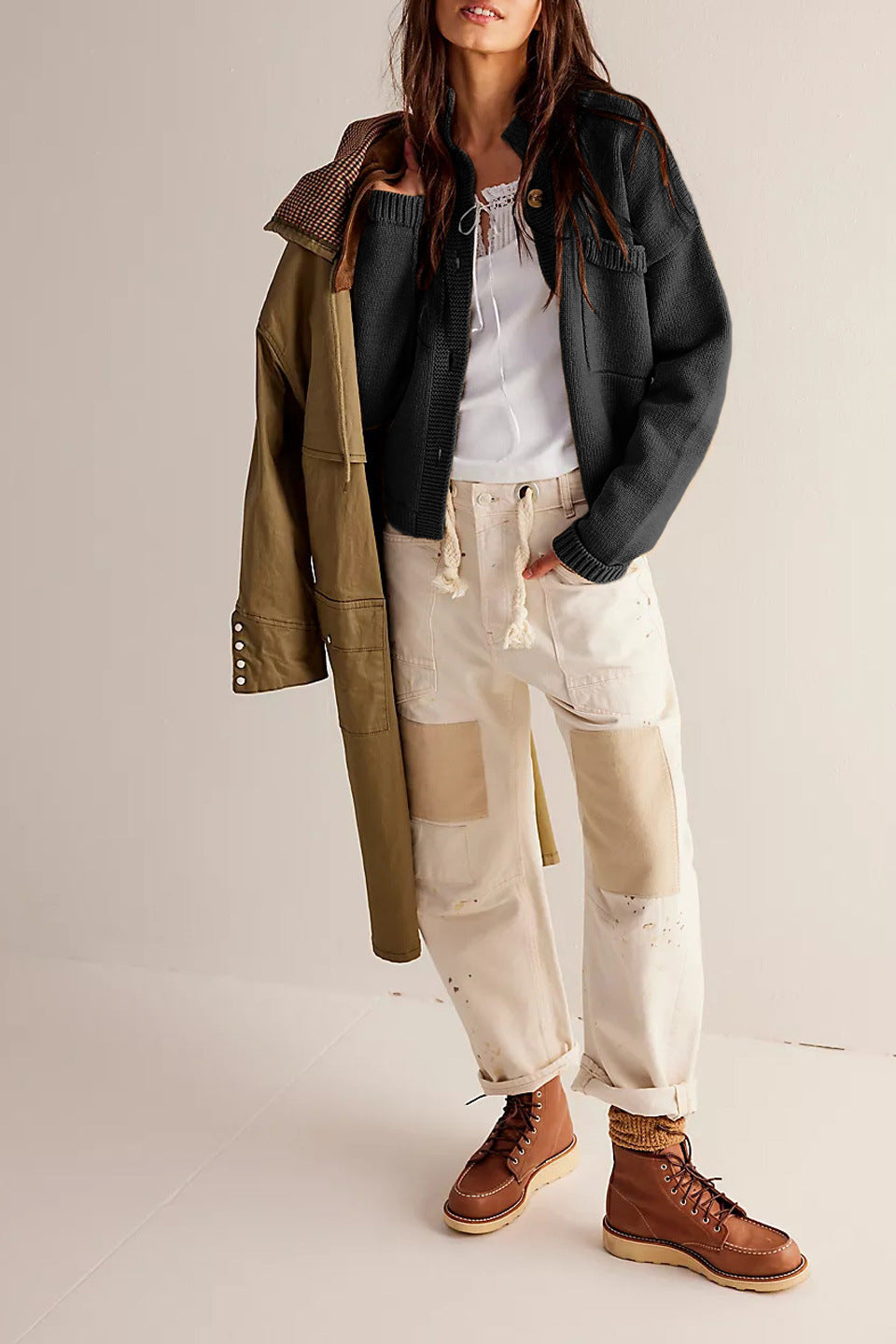 Drune | Jacke Stehkragen Einfarbiger Cardigan Pullover