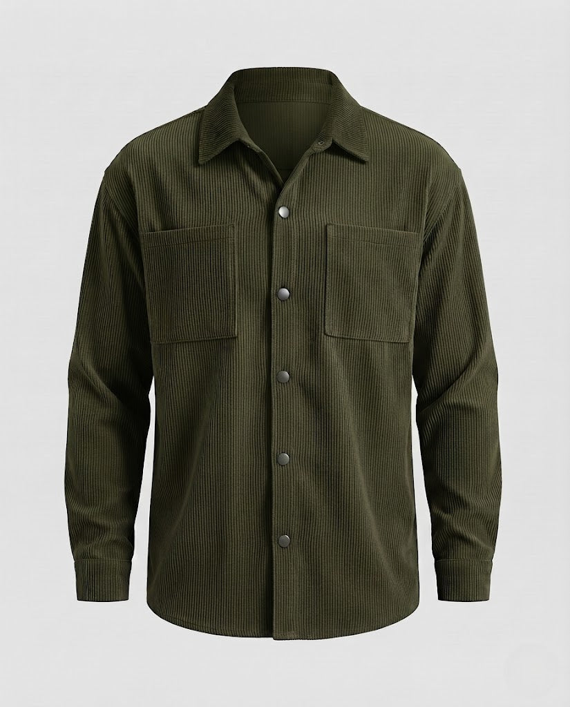Herren Cord-Overshirt mit Druckknöpfen, Oversized-Passform und Brusttaschen Drune