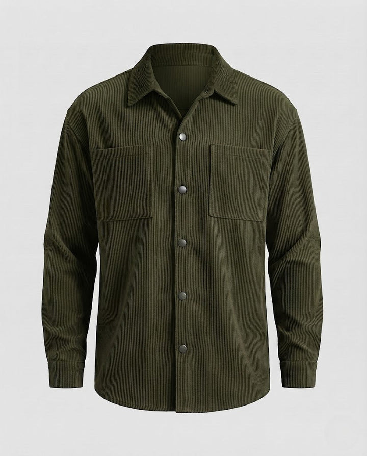 Herren Cord-Overshirt mit Druckknöpfen, Oversized-Passform und Brusttaschen Drune