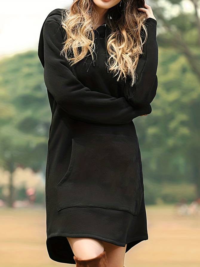 Drune - Rotes Kapuzen Sweatshirtkleid mit Taschen