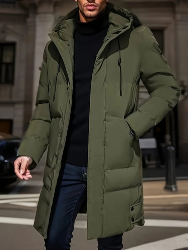 Drune |  Schwarze Gepolsterte Lange Jacke Mit Kapuze Baumwoll Winterjacke Für Herren - Perfekt für Outdoor Aktivitäten