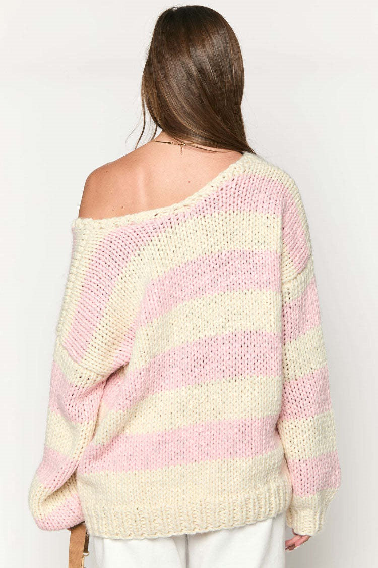 Drune | Off-Shoulder gestreifter Strickpullover für den Herbst-Look