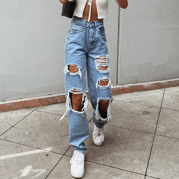 Drune | Damenjeans mit Rissen und Washed-Effekt