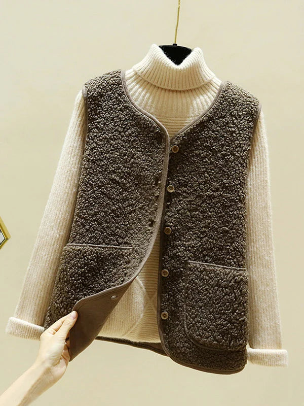 Drune - Warmer Ärmelloser Lammwolle Cardigan Für Frauen