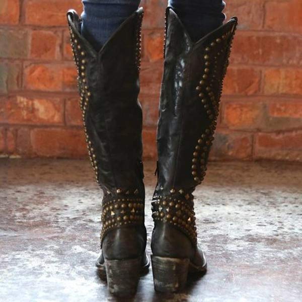 Drune - Hohe Stiefel Mit Metallnieten Und Kobigem Absatz
