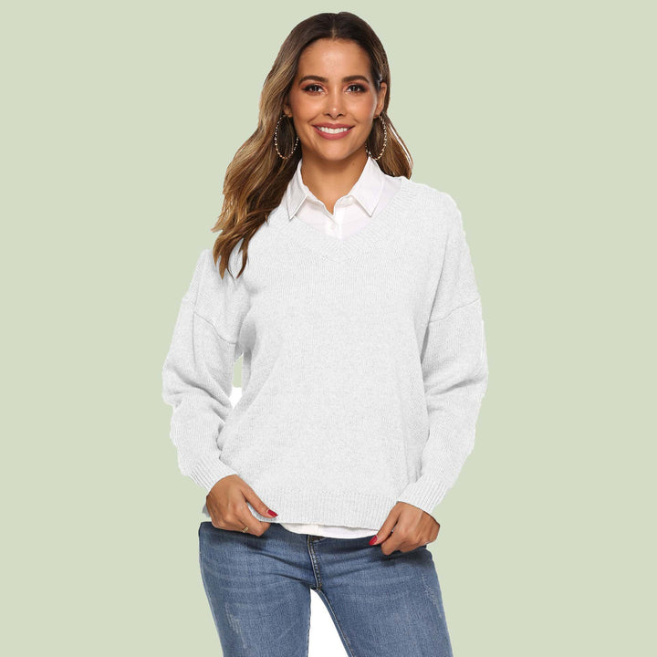 Drune | Strickpullover - V-Ausschnitt - Lockere Passform - Lange Ärmel - Weich und Bequem