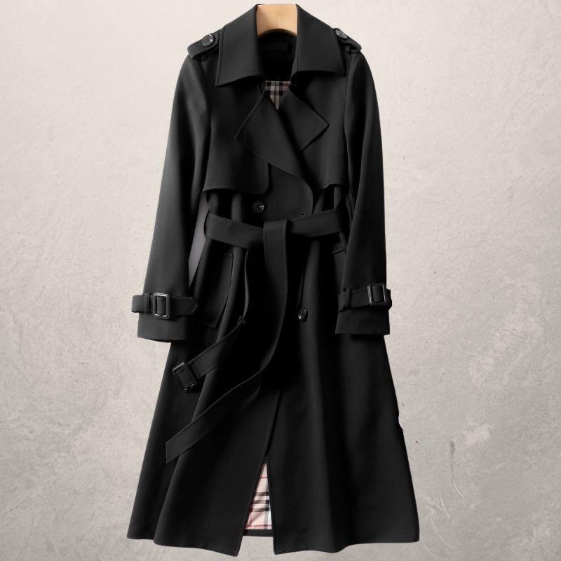 Drune | Trenchcoat Lang Klassisch Schnitt Doppelreiher mit Gürtel und Sturmklappe