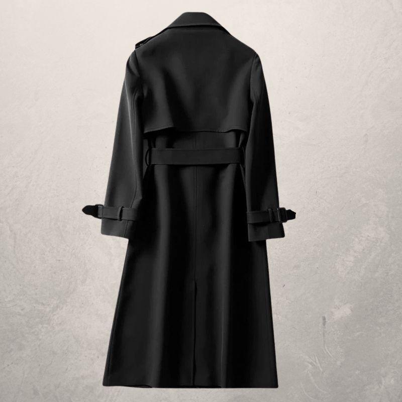 Drune | Trenchcoat Lang Klassisch Schnitt Doppelreiher mit Gürtel und Sturmklappe