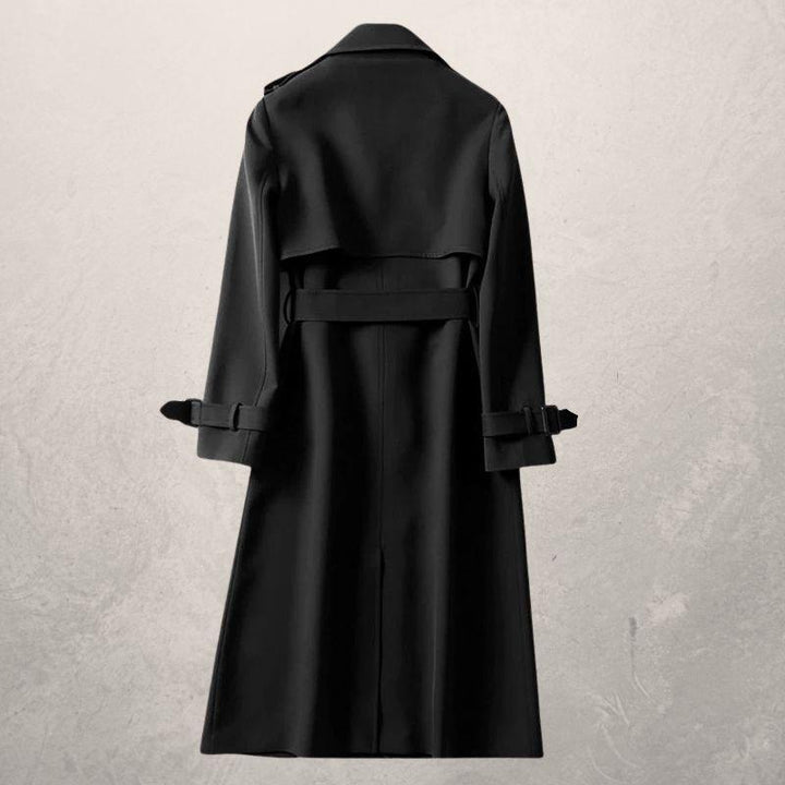 Drune | Trenchcoat Lang Klassisch Schnitt Doppelreiher mit Gürtel und Sturmklappe