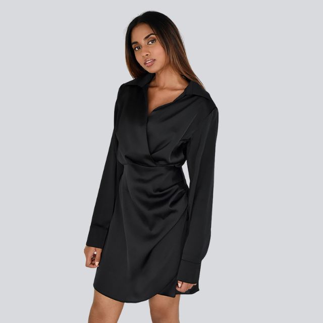 Drune | Satin-Minikleid mit V-Ausschnitt und Raffung