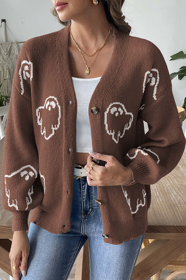 Drune | Halloween-Geist Strickpullover mit Knöpfen