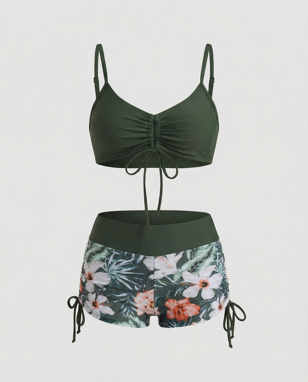 Drune | 2 Teiliges Bikini mit Grünem Blumenmuster und Hoher Taille