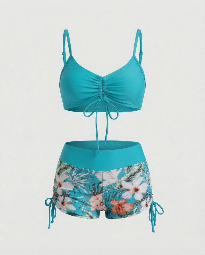 Drune | 2 Teiliges Bikini mit Grünem Blumenmuster und Hoher Taille